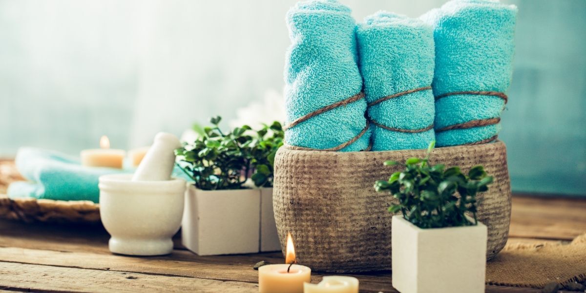 spa towels and candles