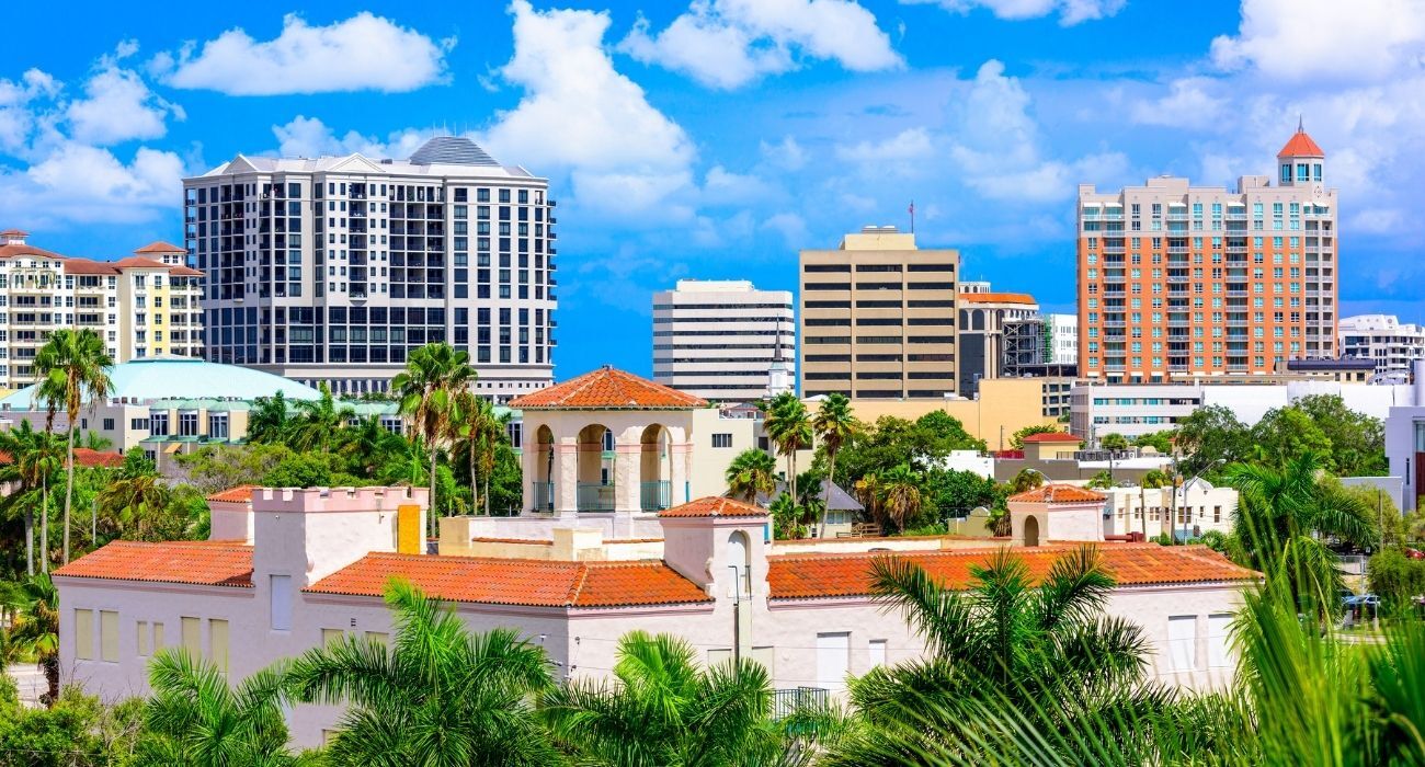 downtown Sarasota aerial view of buildings