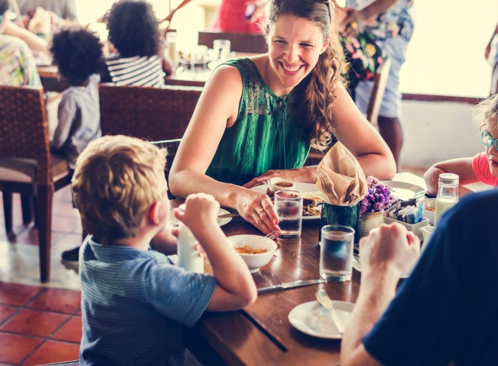 Family at breakfast in Siesta Key restaurant 
